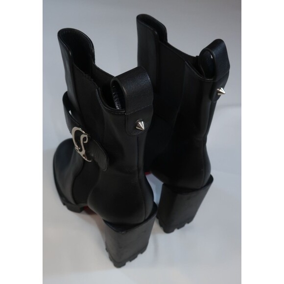 Christian Louboutin CL Chelsea Lug 100 Black Leather Ankle Boots Size 36 US 5 6 - Picture 9 of 15
